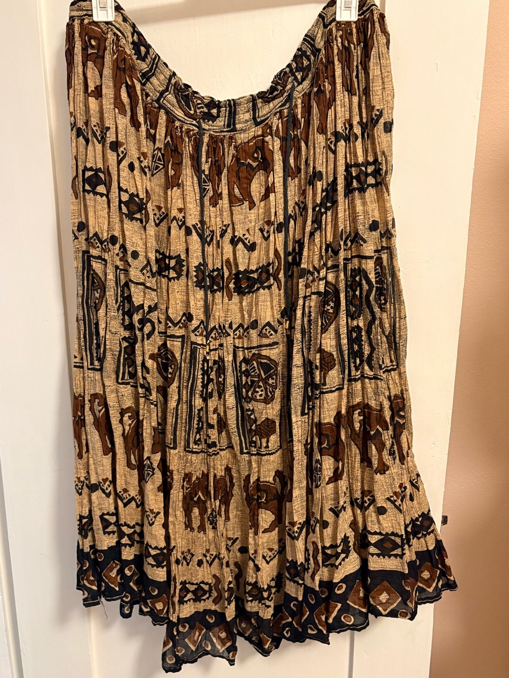 Vintage Broomstick Skirt, Tribal Print, Cotton 2X